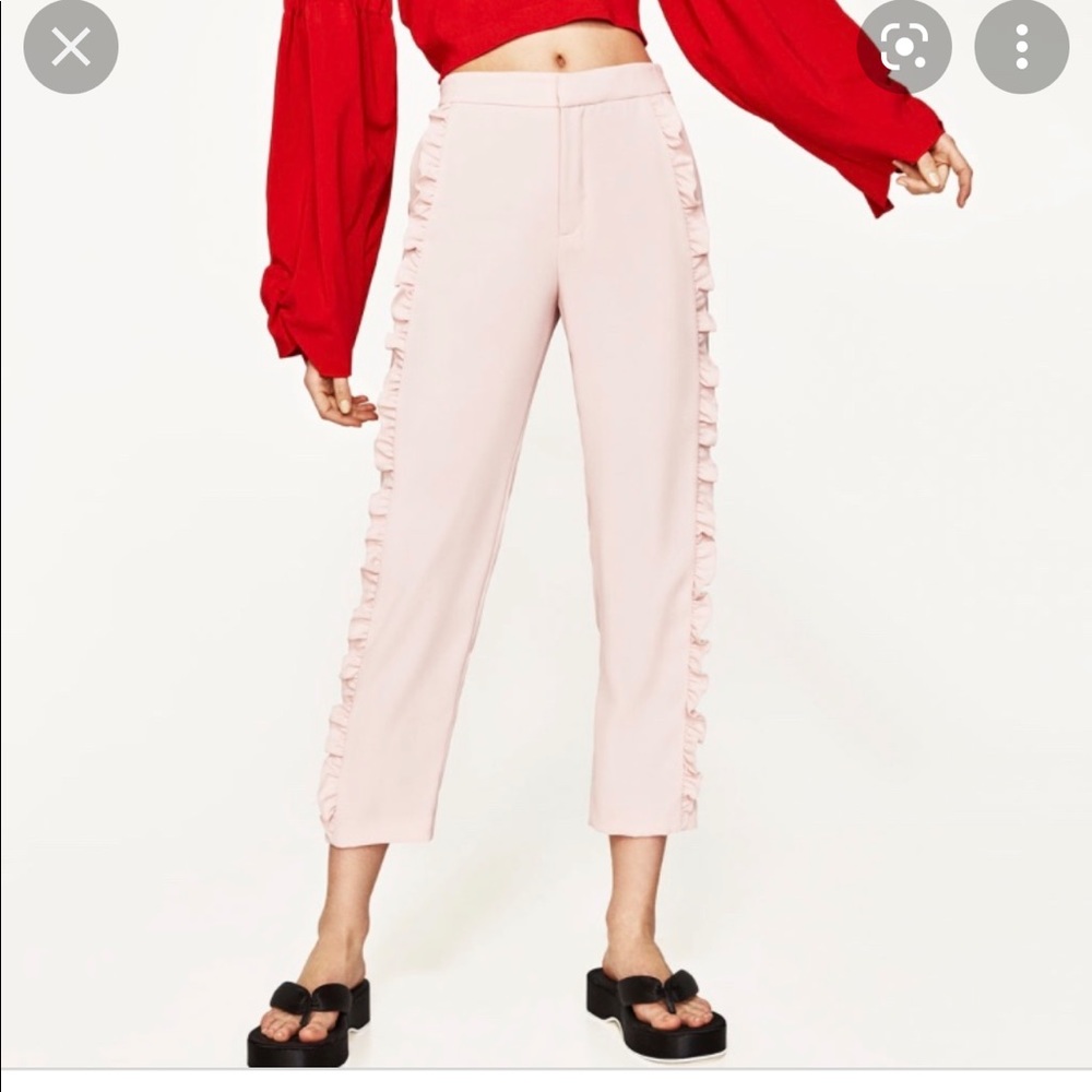 Zara White Flowing Trousers with Frills